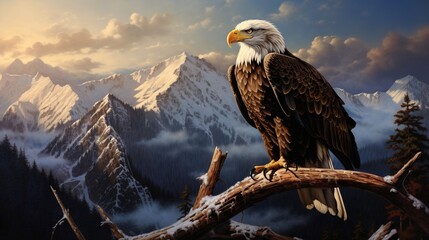 a painting of a bald eagle perched on a tree branch.  generative ai