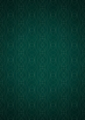 Hand-drawn unique abstract symmetrical seamless ornament. Bright green on a deep cold green with vignette of a darker background color. Paper texture. Digital artwork, A4. (pattern: p10-1f)