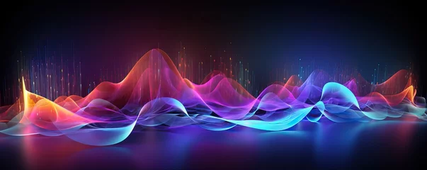 Rolgordijnen Dark abstract background with glowing abstract waves, sound wave. © png-jpeg-vector