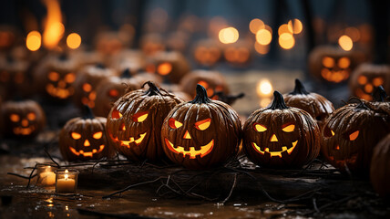 Creepy candlelight Pumpkin, glowing Halloween Jack-O-Lanterns