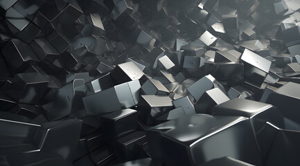 A pile of metal blocks with a lot of empty space in between. The blocks are all different sizes and shapes - obrazy, fototapety, plakaty