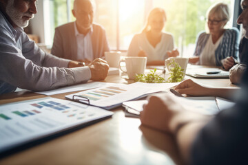 Family gathered around a table, discussing financial plans with retirement documents and calculators - AI Generated - obrazy, fototapety, plakaty