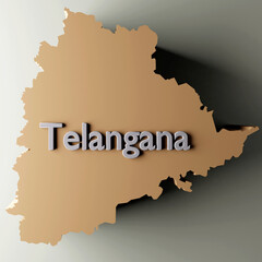 Telangana map 3D rendered illustration