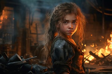 Skillful Blacksmith girl forge. Worker industry. Generate Ai