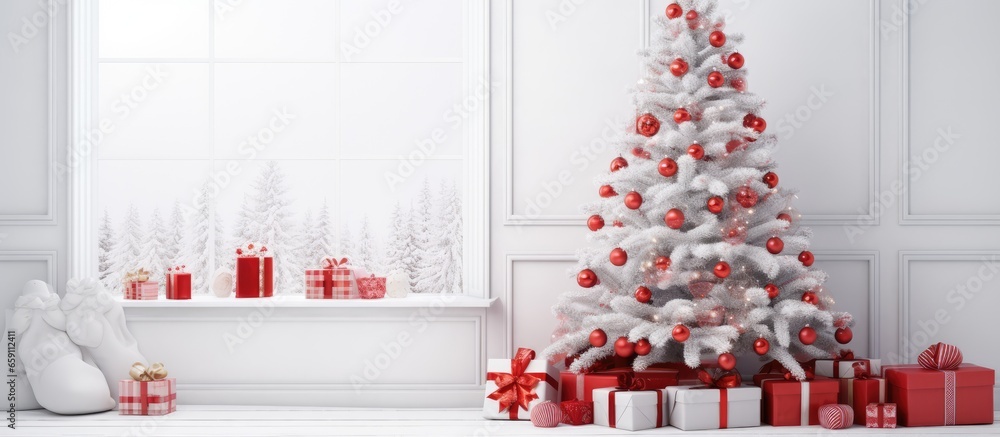 Poster Red gifts under a white room s Christmas tree