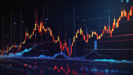 Abstract glowing forex chart on dark background, bar graph, Finance and trade concept, stock market