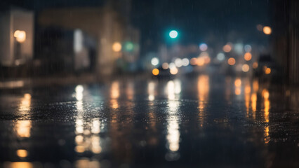 Rainy night in the city, Blurred background and bokeh - obrazy, fototapety, plakaty