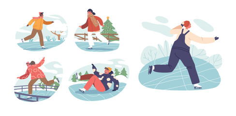 Children Gleefully Gliding On Glistening Ice Rinks, Their Laughter Echoing Through Frosty Winter Youthful Enchantment