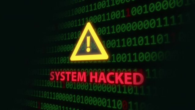 Animated "System Hacked" With Green Binary Code. Cyber Security Concepts
