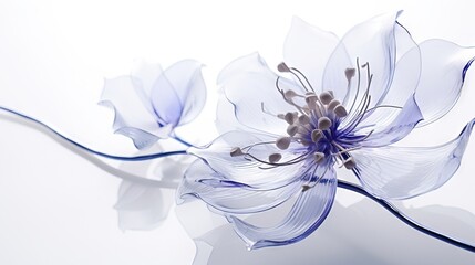 a close up of a flower on a white background with a blue stem.  generative ai
