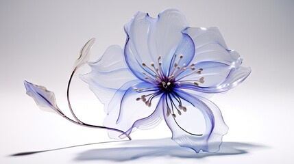  a glass flower with a long stem on a white background.  generative ai