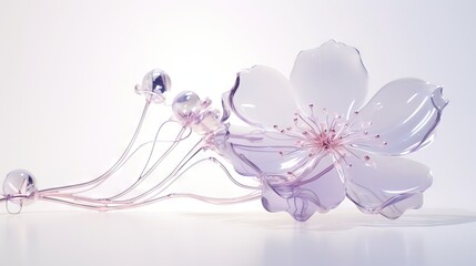  a white flower with pink petals on a white background with a light reflection.  generative ai