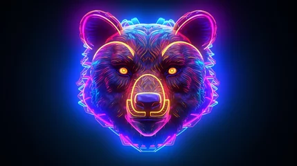 Poster neon style bear head.Generative AI © shuvodesign