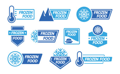 Frozen Product Label Set. Keep Frozen Badges For Packages, Logo, And Stickers Adorned With Snowflakes, Rocks