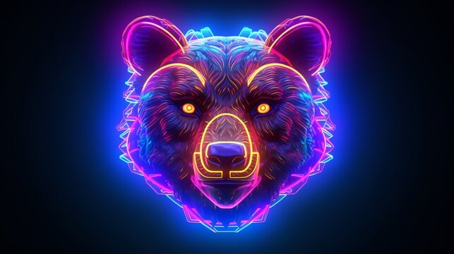neon style bear head.Generative AI