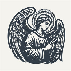 Angel with halo. Vintage woodcut engraving style vector illustration.	
