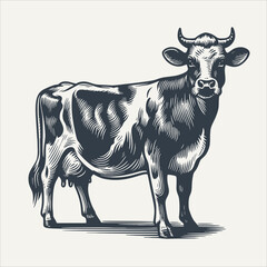Cow. Vintage woodcut engraving style vector illustration.	