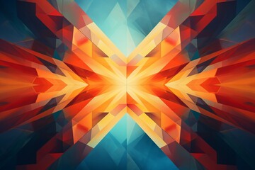 Abstract background. Symmetrical fiery kaleidoscope design with geometric patterns - obrazy, fototapety, plakaty