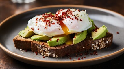  a plate of food with eggs and avocado on it.  generative ai