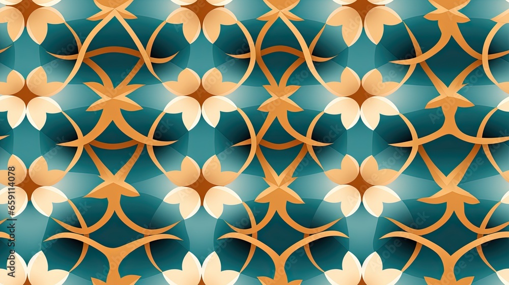 Poster a blue and orange abstract background with a pattern of leaves. generative ai