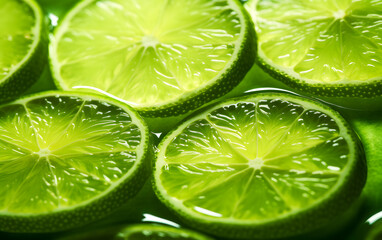 Close-Up of Lime Slices: Translucent Immersion with Organic Texture for Vibrant Summer Snacking