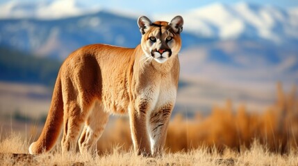 Puma in the savannah - obrazy, fototapety, plakaty