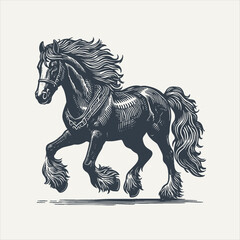 Magnificent horse. Vintage woodcut engraving style vector illustration.