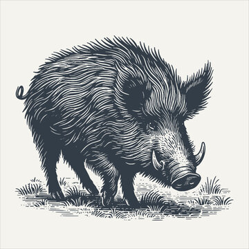 Wild boar. Vintage woodcut engraving style vector illustration.