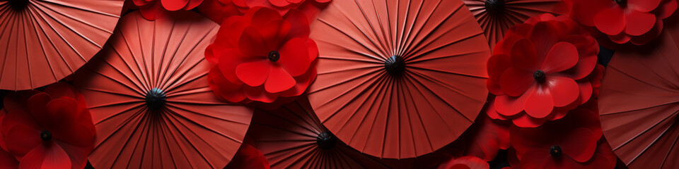 red umbrellas and flowers 