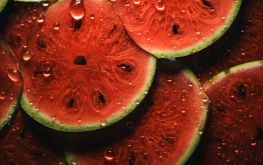 Watermelon Slices: Close-Up in Translucent Immersion with Organic Texture