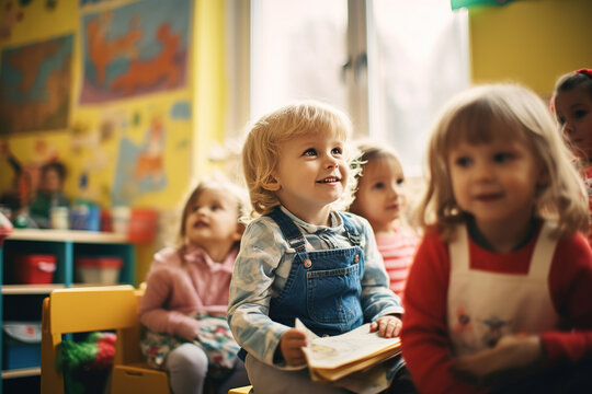 children in kindergarten at a reading lesson