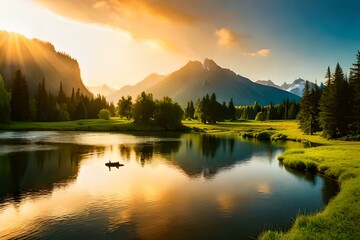 Obraz premium A captivating summer day landscape emerges like a painting come to life - AI Generative