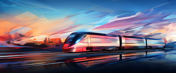 Dynamic  of a modern high-speed train in vibrant motion blur effects, depicting speed and advanced rail technology in a colorful, abstract representation perfect for transportation concepts