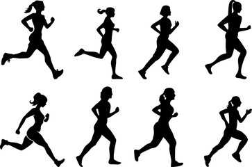Runner girls High HD resolution set. Sprinters, runners and joggers running track or jogging. People silhouettes in outline. Women and female athletes racing. 