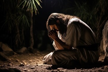 Jesus Christ prays in the Garden of Gethsemane - obrazy, fototapety, plakaty