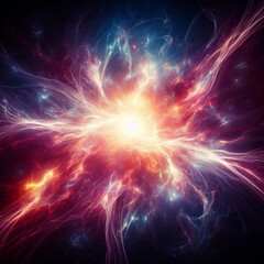  Massive explosion of cosmic energy, blue and orange color, high quality image, astro photo. Generative AI.