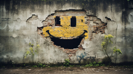Smiley face street art and graffiti , secret hidden smile