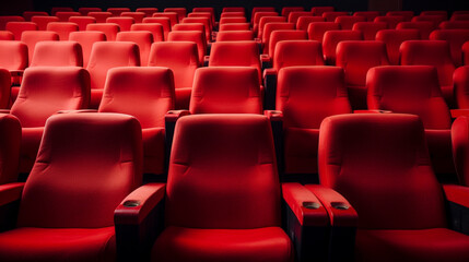 Obraz premium rows of red chairs in movie theatre