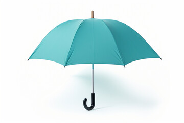 turquoise open umbrella on white isolated background 