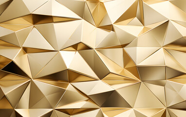A gold foil wall with triangles. The wall is made of gold and has a shiny, reflective surface. The triangles are arranged in a way that creates a sense of depth and movement