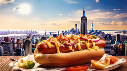 hotdog american food Generative AI - obrazy, fototapety, plakaty