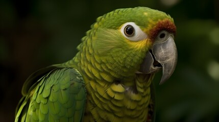 Green parakeet and love birds parrots nature background.
