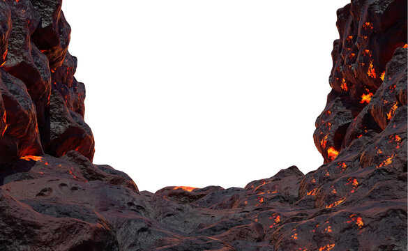 Frame of lava and magma mountain rock with isolated on transparent background - PNG file, 3D rendering illustration, Clip art, cut out and element
