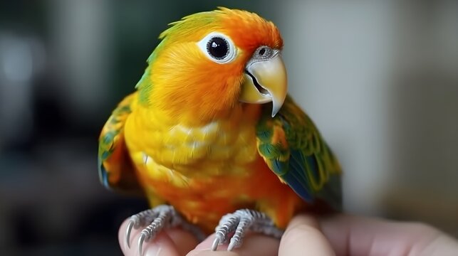 Yellow parakeet and love birds parrots.