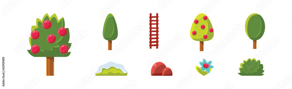 Poster nature game landscape object and elements vector set