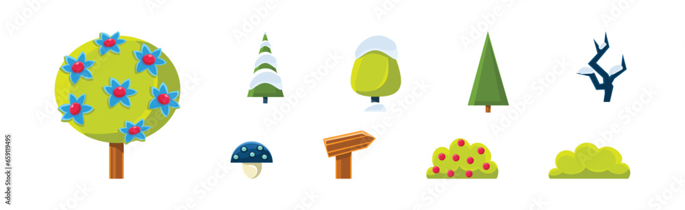 Poster nature game landscape object and elements vector set