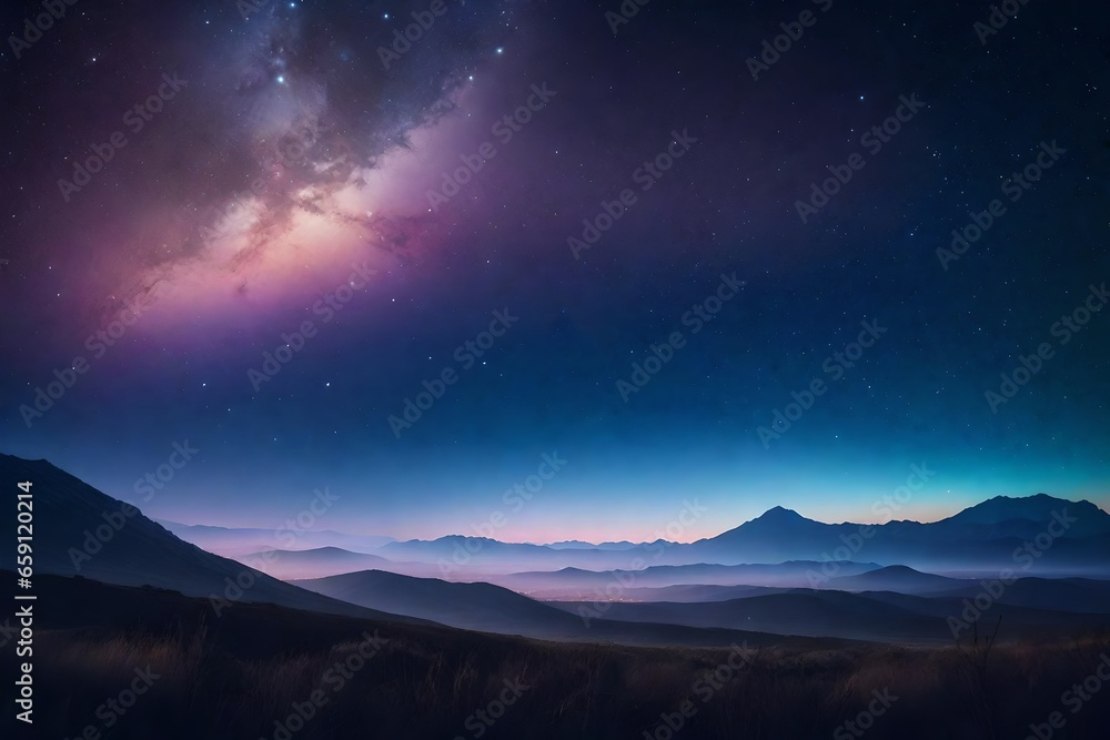 Poster a celestial dreamscape with a pastel palette. start with a background that transitions from light to