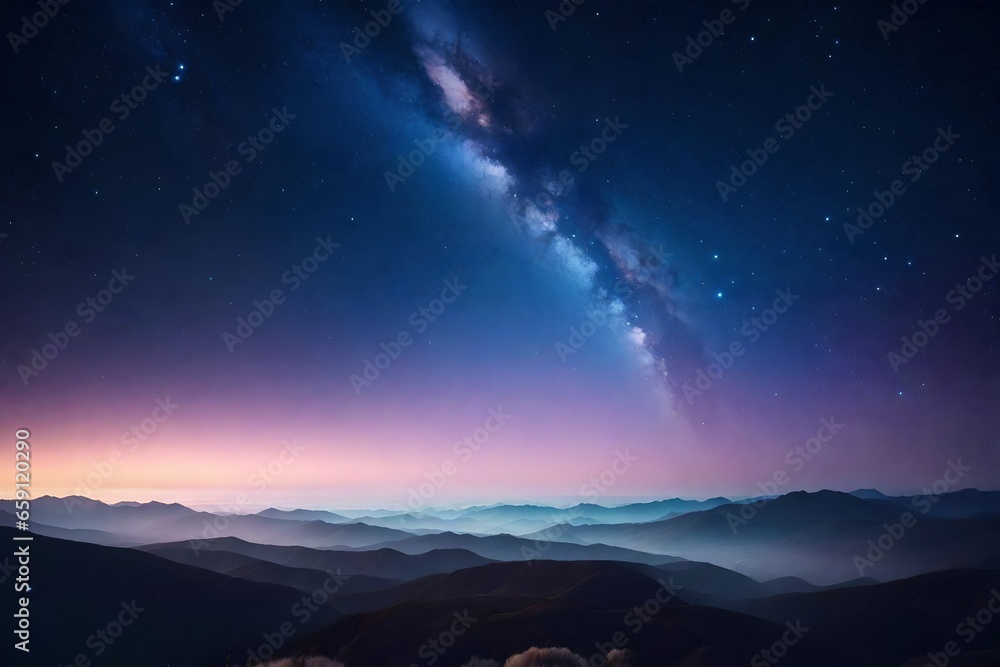 Poster a celestial dreamscape with a pastel palette. start with a background that transitions from light to