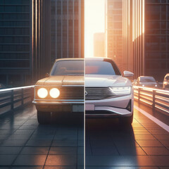 Old car vs. new car. Comparison