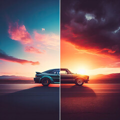 Fototapeta na wymiar Old car vs. new car. Comparison